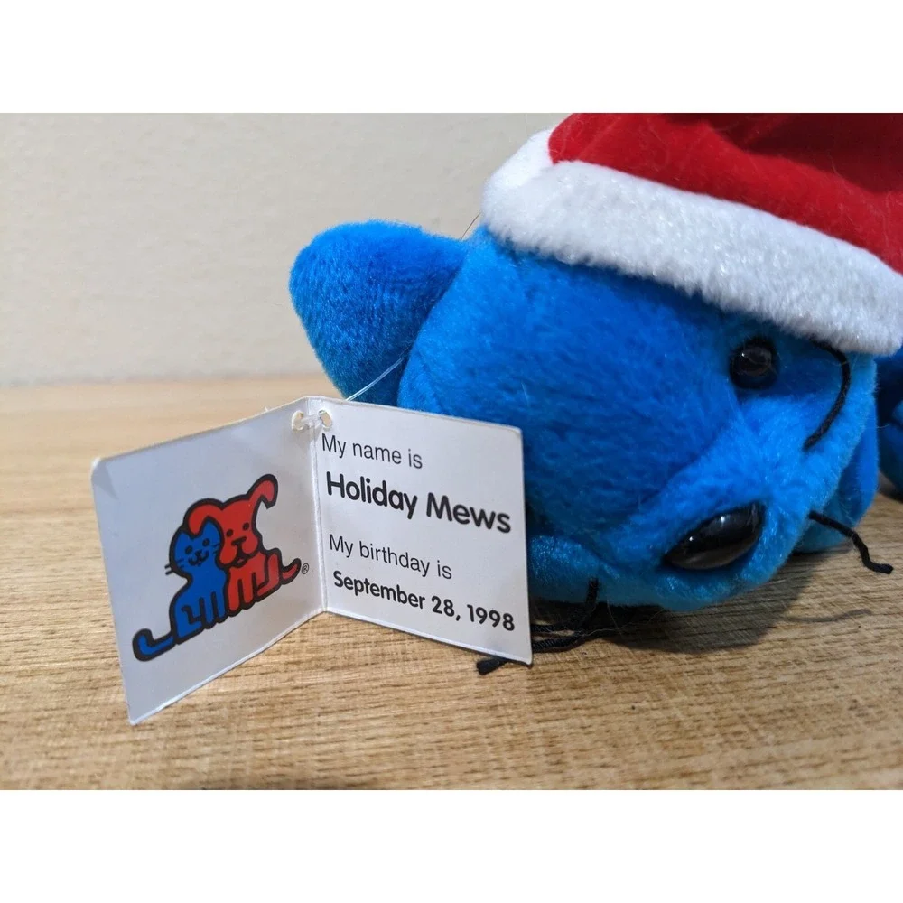 Vintage 1998 Petco Paw Pals Blue Holiday Mews Santa Kitty Cat Beanbag Plush 6